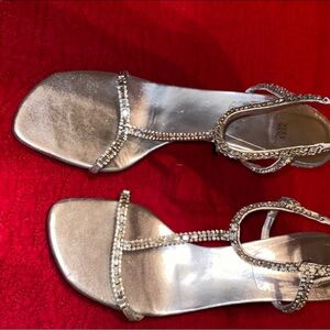 Vera Wang Silver Embellished crystals t-strap Heels collab w/ Stuart Weizman